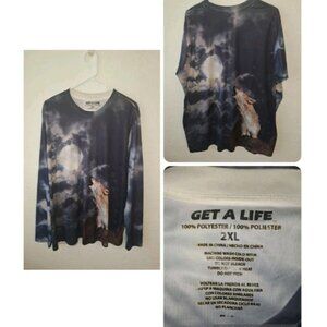 Mens 2X Nature Shirt Wolf Howling At Moon Art To Wear White Brown